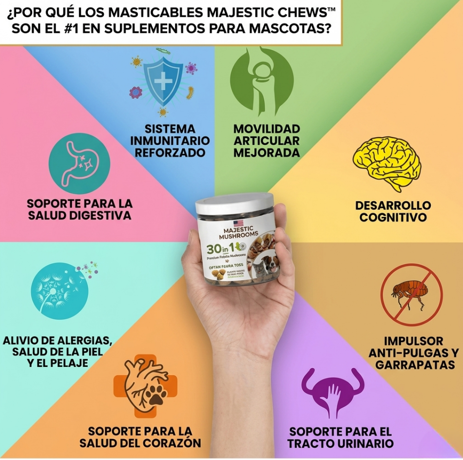 MAJESTIC MUSHROOMS™  7 HONGOS ORGANICOS CON DEFENSA NATURAL PARA PULGAS Y GARRAPATAS